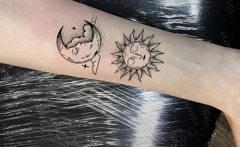 Hình xăm mặt trăng và mặt trời trên tay