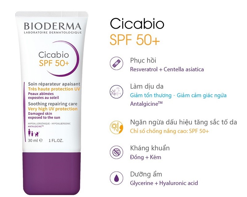 Kem dưỡng trắng da và giữ ẩm Bioderma Cicabio Creme SPF 50+