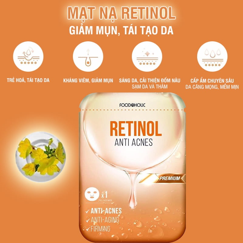 Foodaholic Retinol Anti Acnes Mask: Mặt nạ chiết xuất retinol phù hợp với da mụn