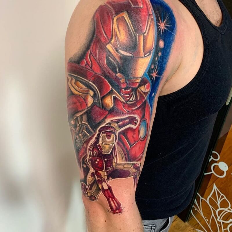 Hình xăm Iron Man full bắp tay màu sắc đa dạng