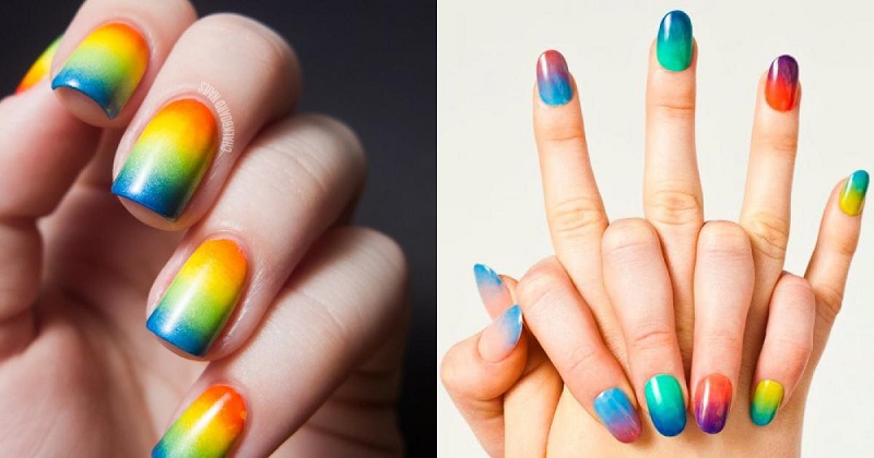 Mẫu nail cầu vồng màu loang