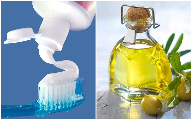 Tẩy tế bào chết môi bằng kem đánh răng và dầu oliu